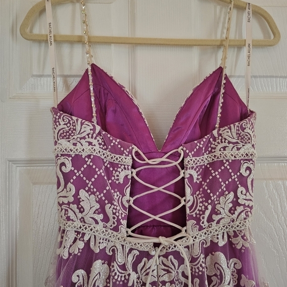 Stunning RACHEL ALLAN Purple and off white PROM Gown - Picture 8 of 12